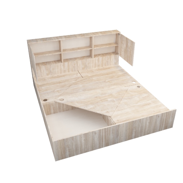 King Size Bed with Storage In English Oak Light Finish