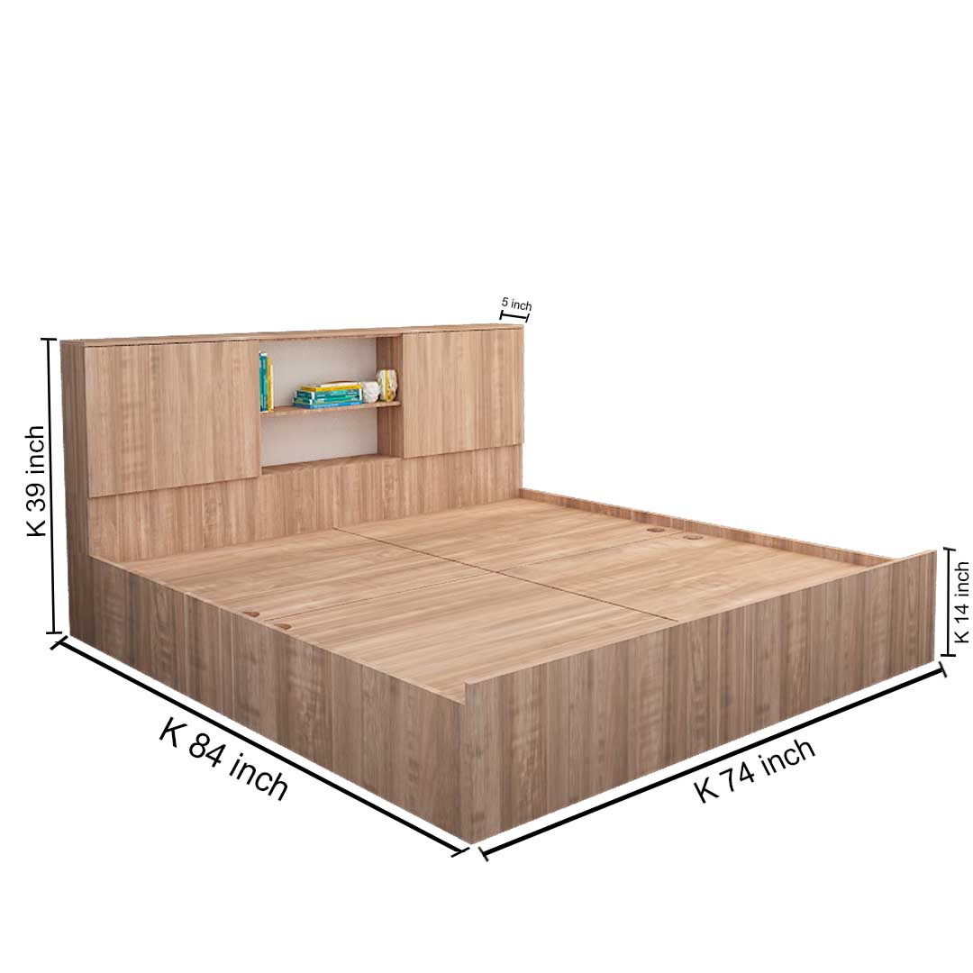 King Size Bed with Storage In English Oak Dark Finish