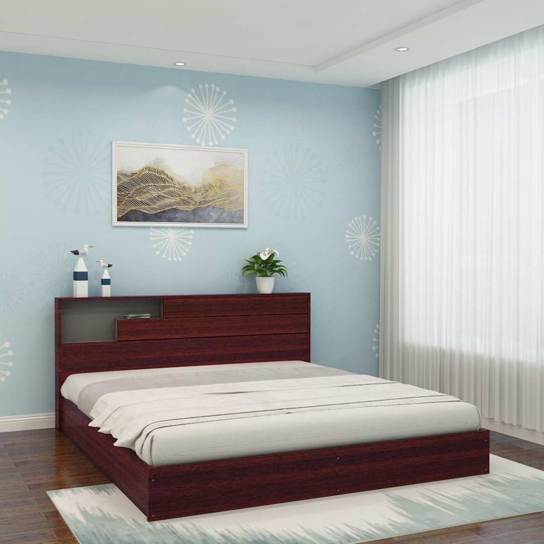 King Size Bed with Storage In Sapeli Finish