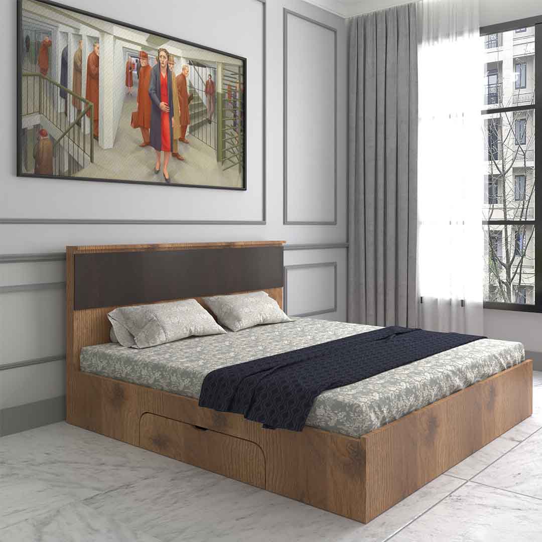 Modern King Size Bed With Storage In Matchwell Finish