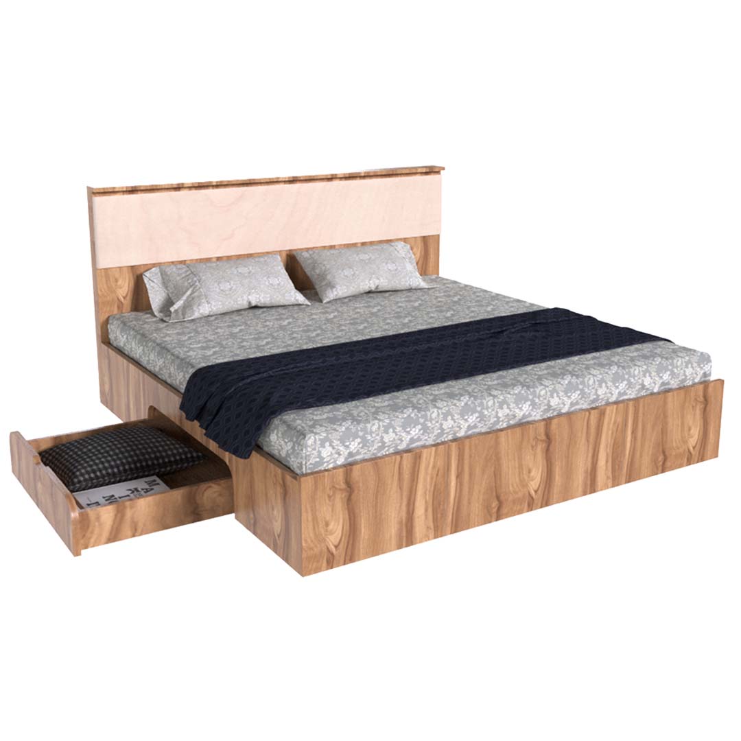 Modern Queen Size Bed With Storage in Asian Walnut Finish