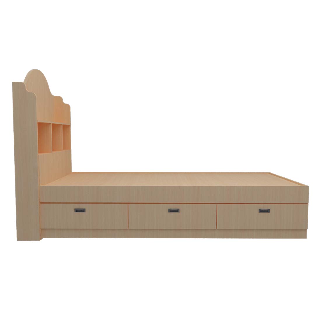 Headboard Storage Engineered Wood Single Bed with Drawers (B.Beech Finish)