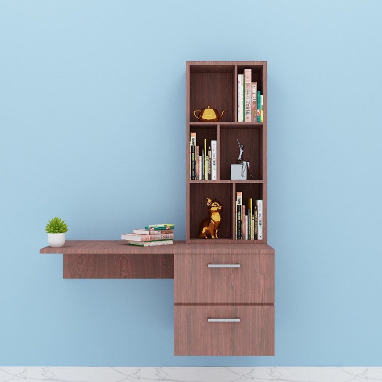 Hanging modern study table with open book case In Rose Wood 