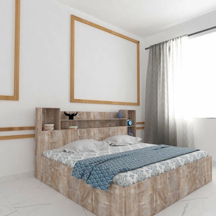 King Size Bed With Box Storage In English Oak Light