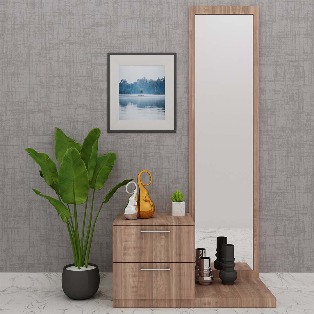 Full Length Mirror Dressing Unit In English Oak Dark