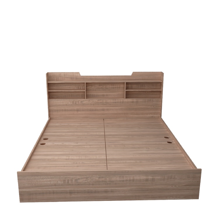 King Size Bed with Headboard Storage In English Oak Light