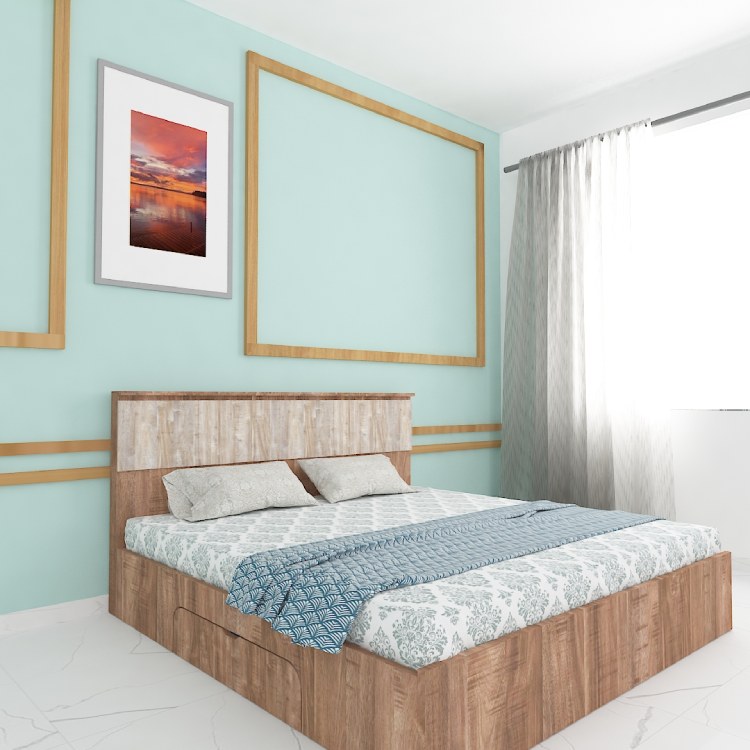 Modern Queen Size Bed With Storage In English Oak Dark