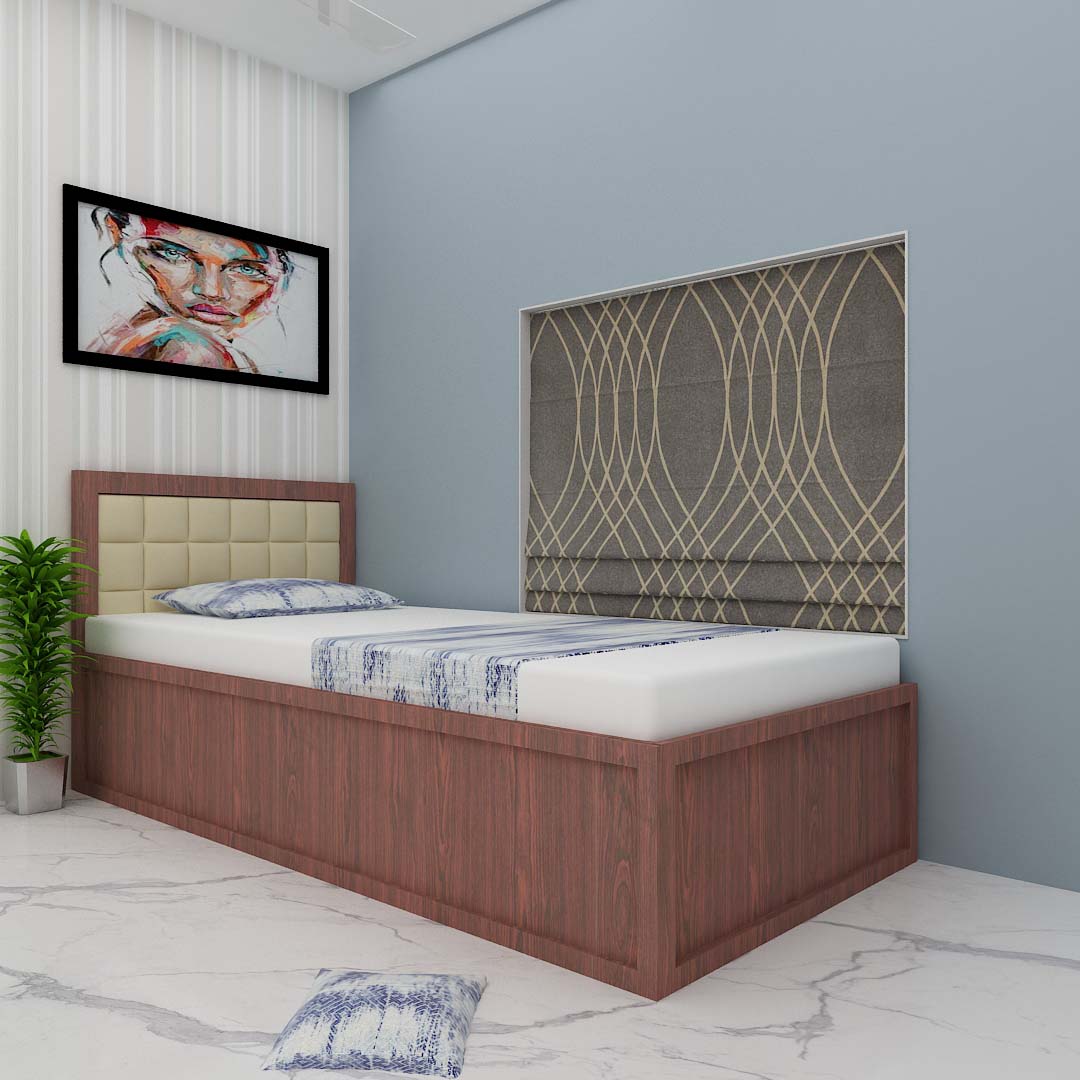 Headboard Padding Engineered Wood Single Bed (Rose Wood Finish)