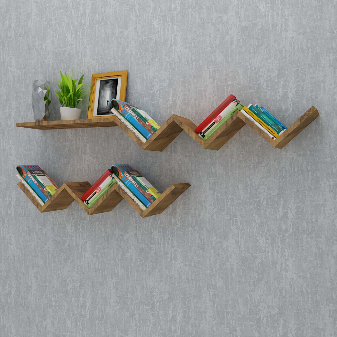Fashionable Creative Hanging Bookshelf (In Pine Wood Dark)