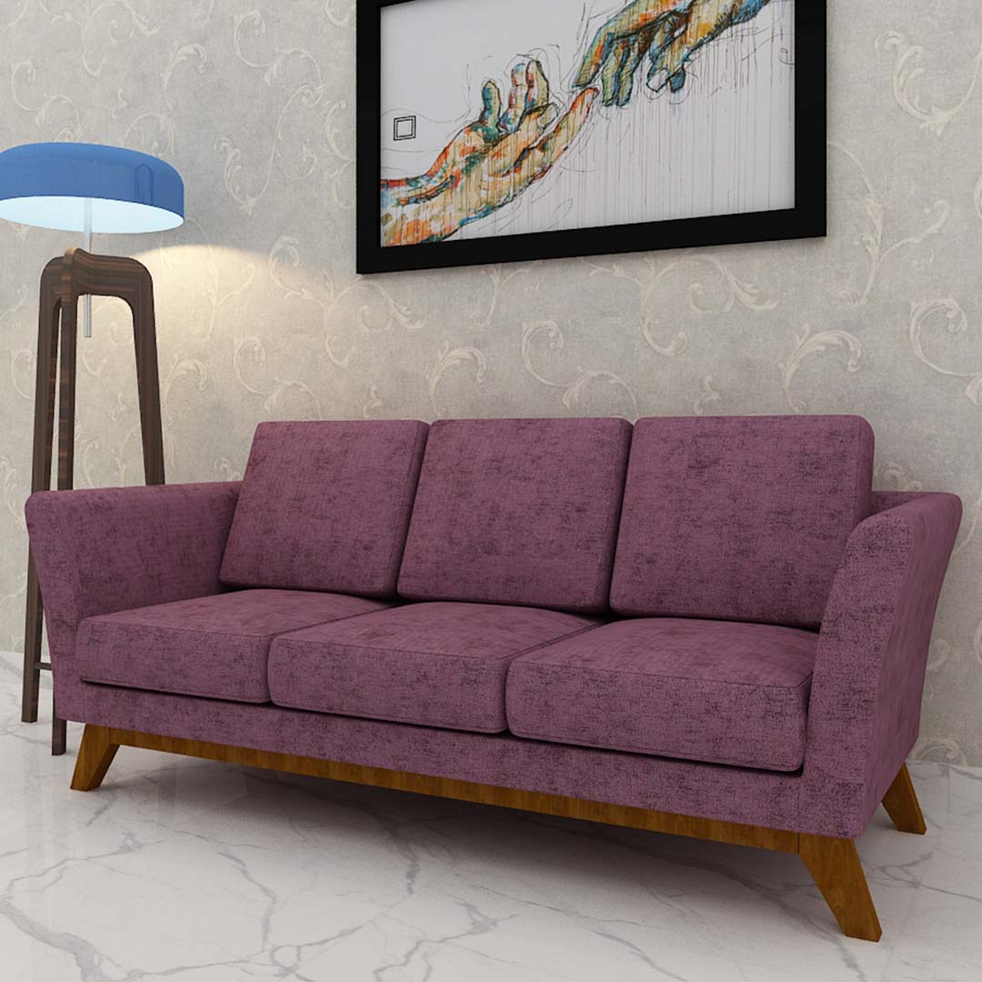 Modern Fabric Loveseat 3 Seater Sofa in Purple