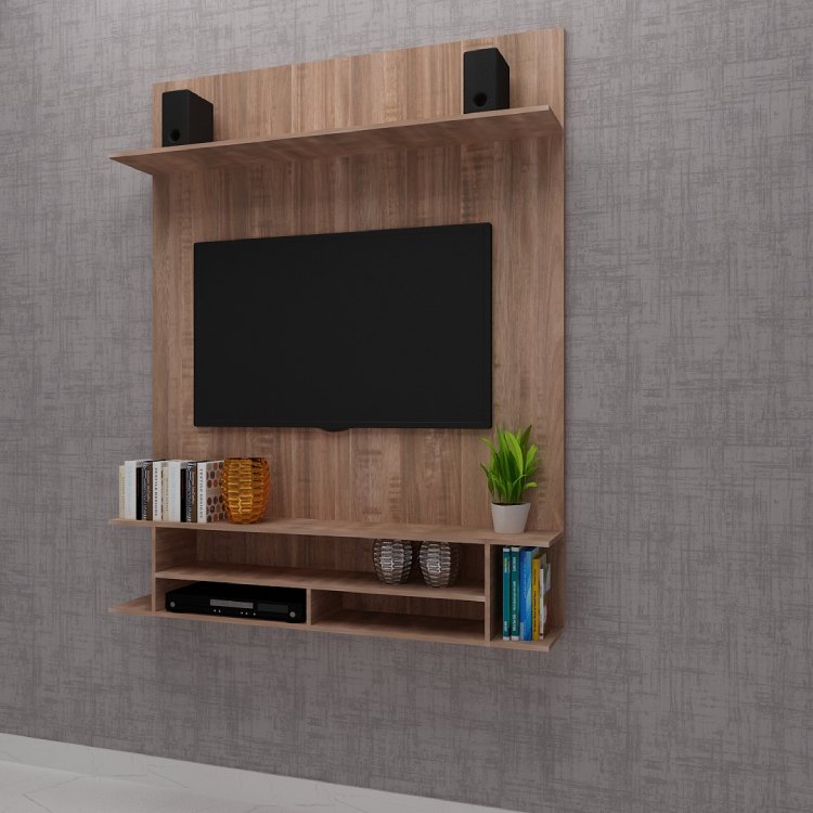 Simple Modern Tv Unit with Open Shelf (In Rolex Oak Dark)