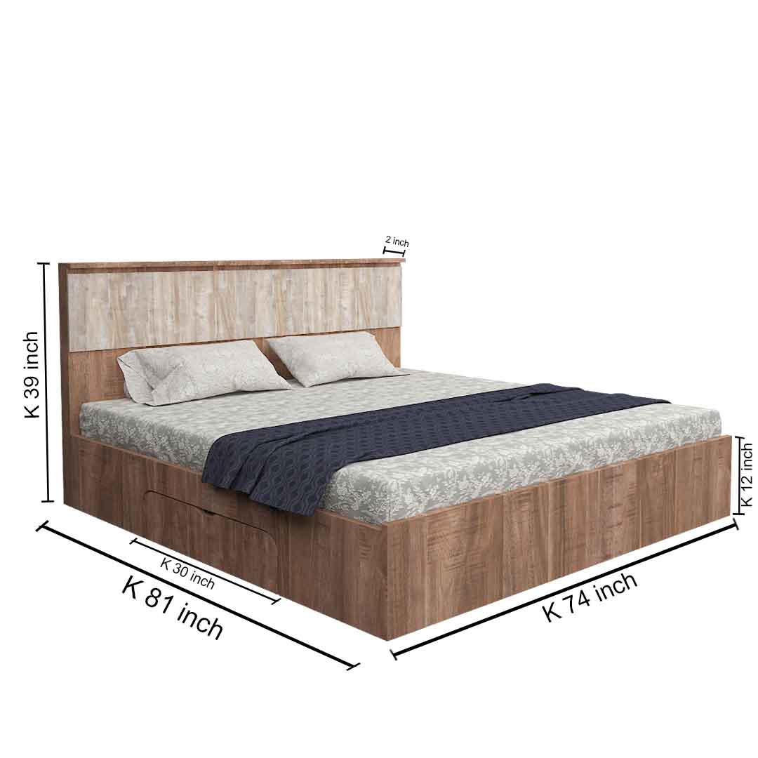 Modern King Size Bed With Storage In English Oak Dark