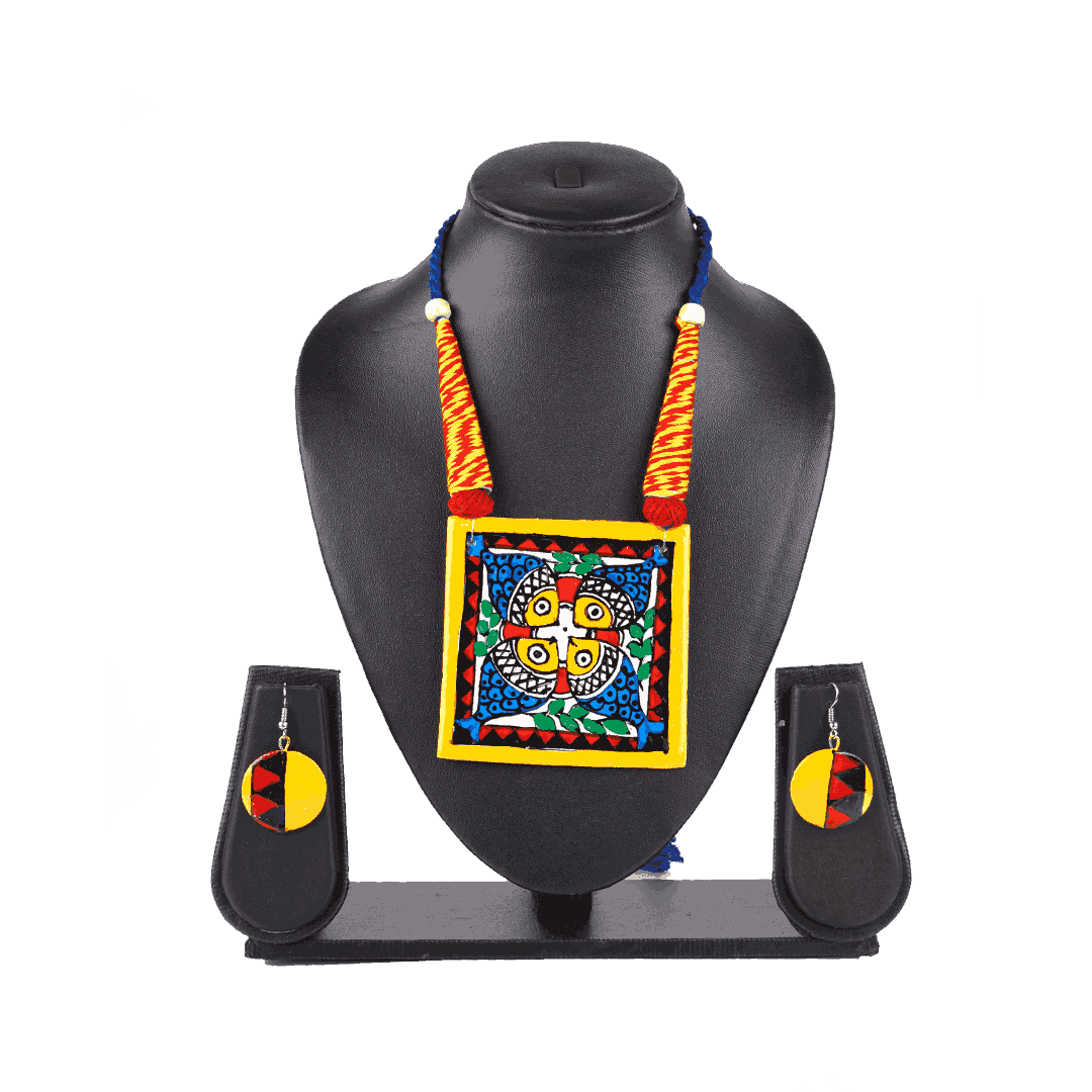 Madhubani Four Colorful Ceramic Pendant