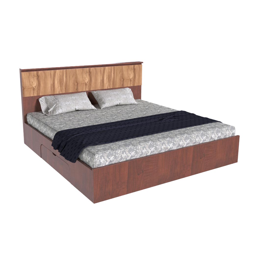 Modern Queen Size Bed With Storage In Walnut Finish