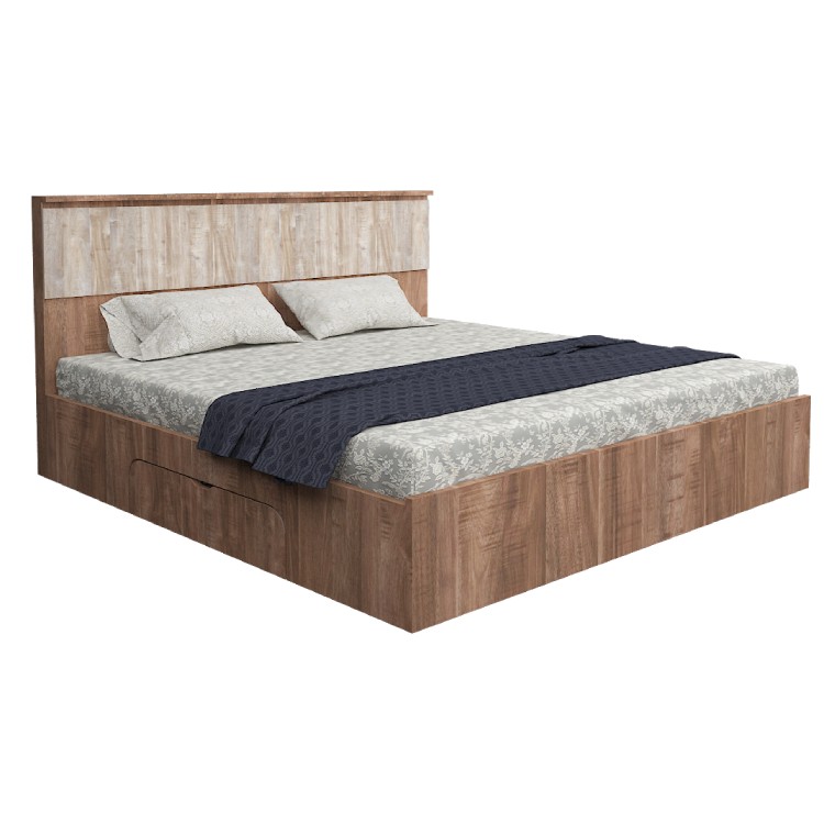 Modern Queen Size Bed With Storage In English Oak Dark