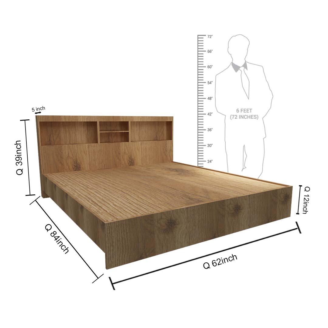 Queen Size Bed with Headboard Storage In matchwell Finish