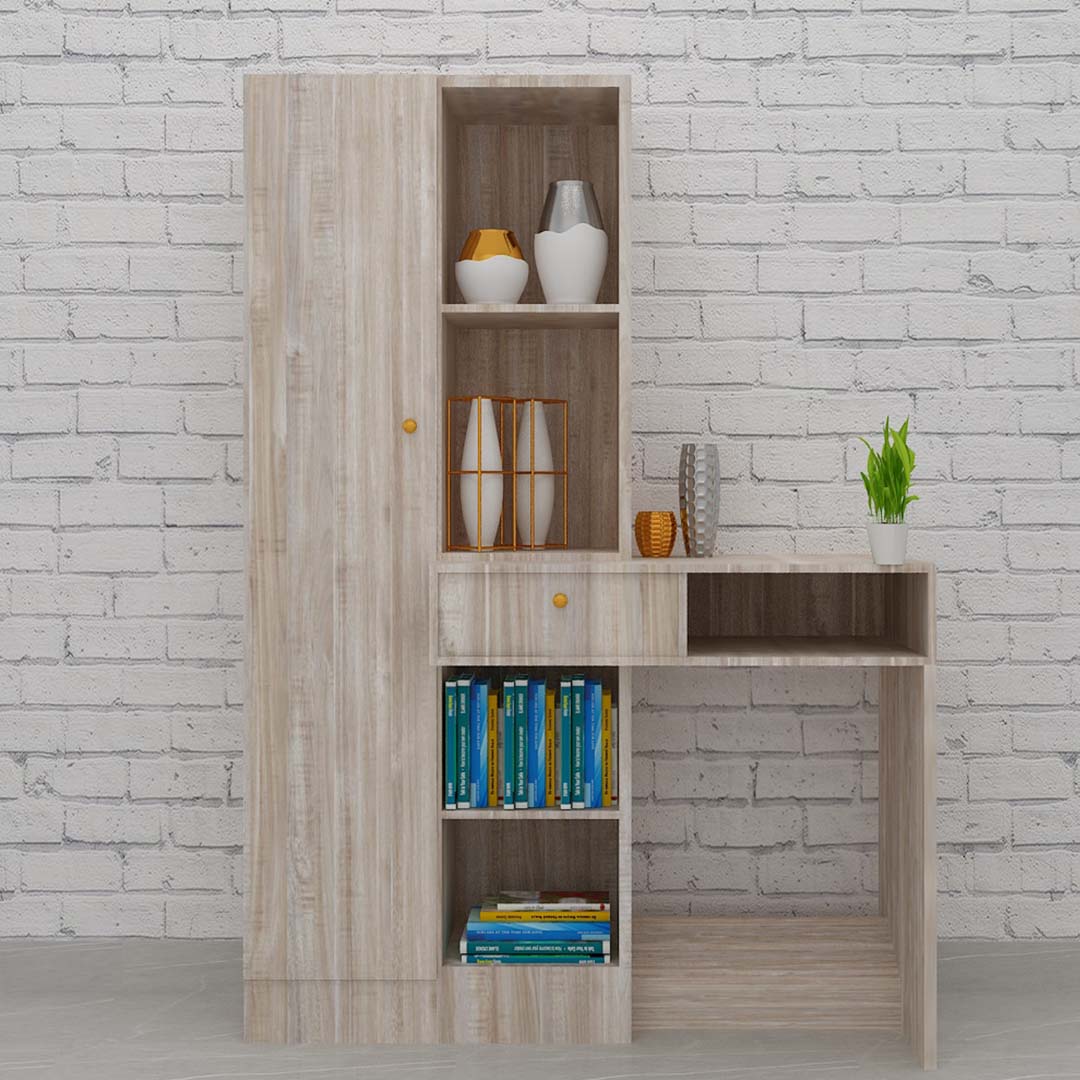 Wooden Office Study Table With Cupboard In English Oak Light