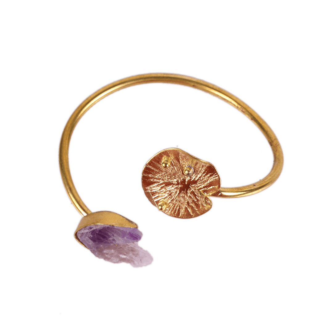 Beaten Metal Lotus Stone Bangle