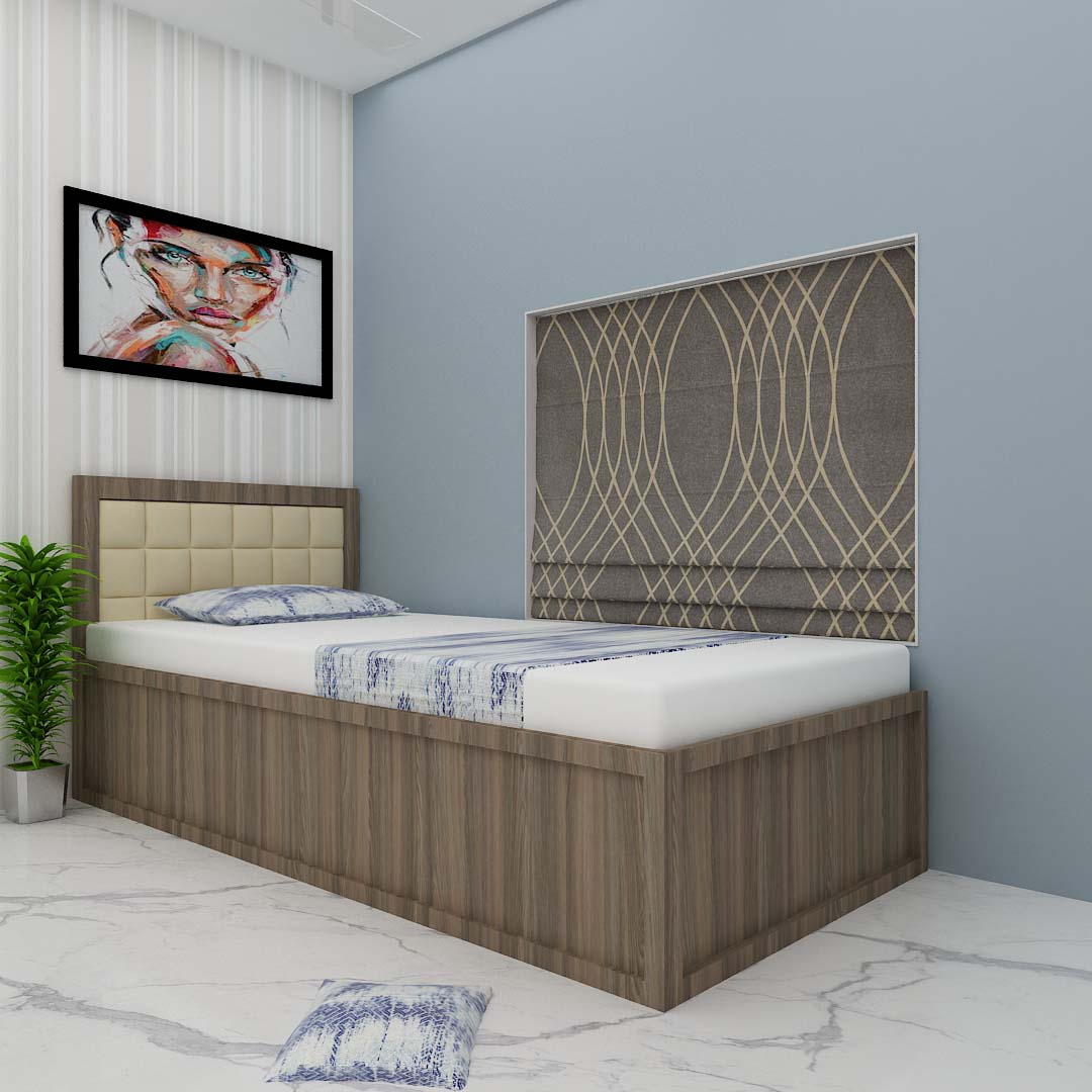 Headboard Padding Engineered Wood Single Bed (Rolex Dark Finish)