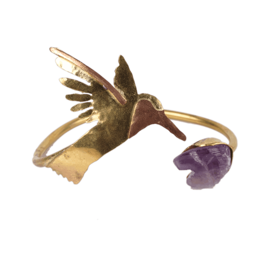 Beaten Metal Humming Bird Stone Bangle