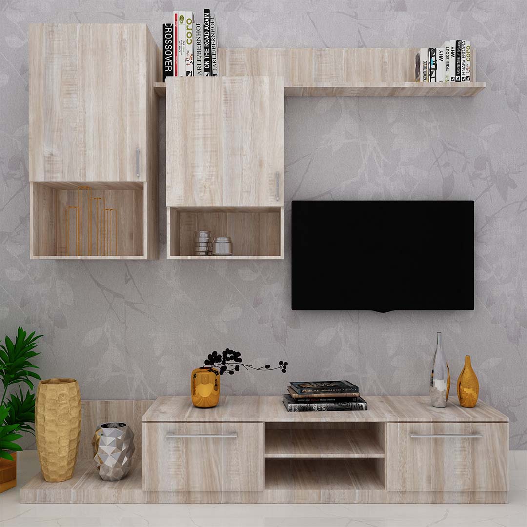 Wall Mounted Tv Unit In English Oak Light