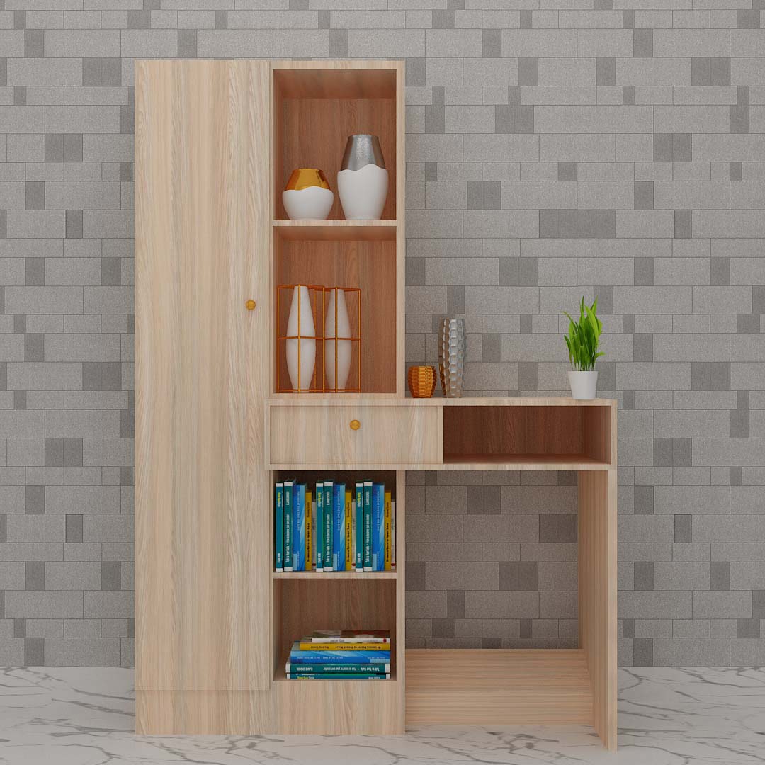 Wooden Office Study Table With Cupboard In Rolex Light
