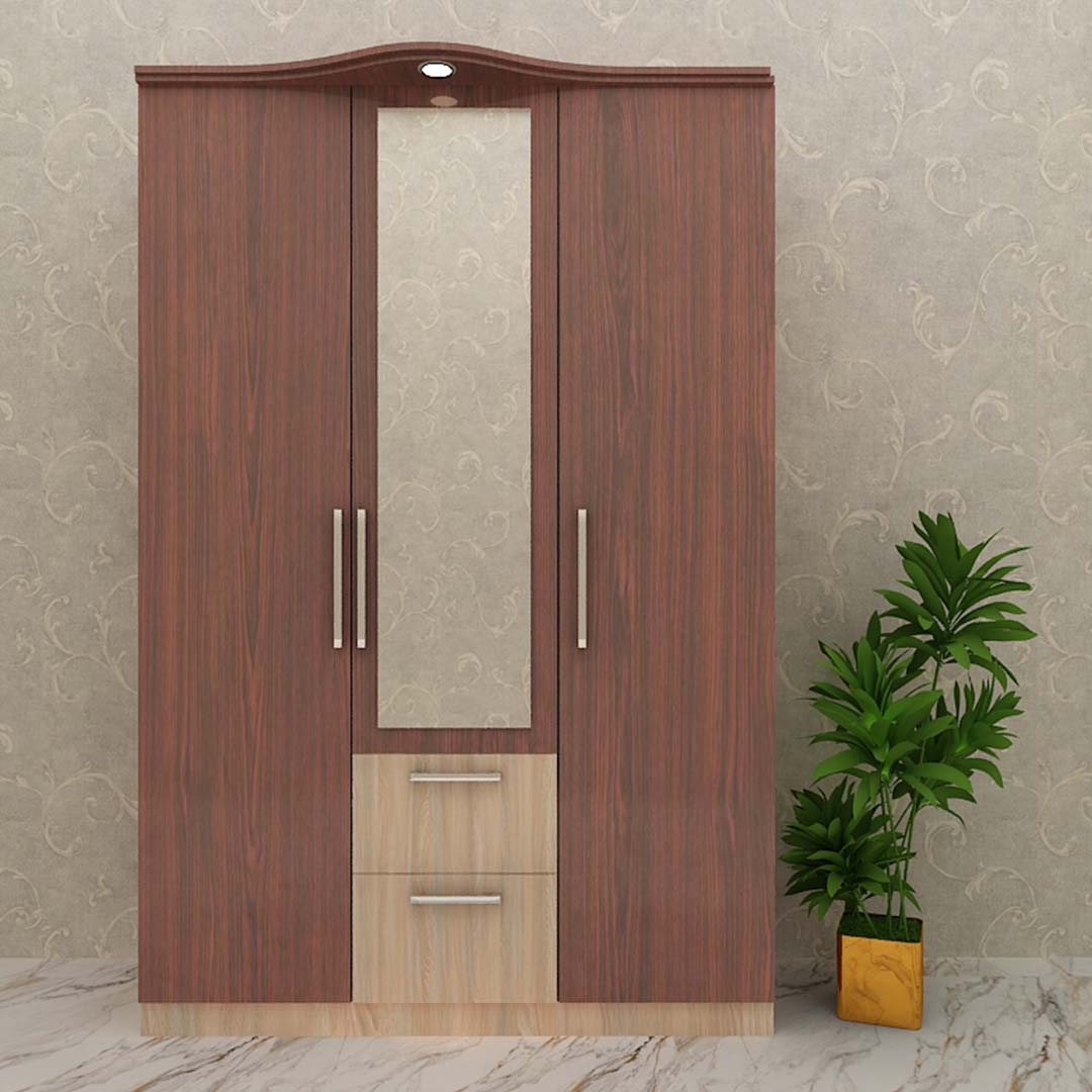 Classic Look 3 Door Wardrobe in Rose Wood With mirror Finish