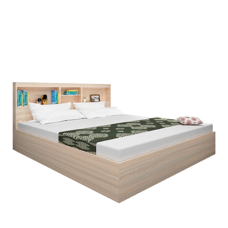 King Size Bed with Headboard Storage In Rolex Light