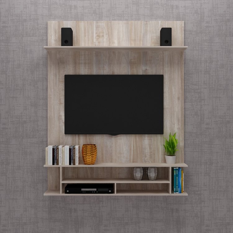 Simple Modern Tv Unit with Open Shelf (In English Oak Light)