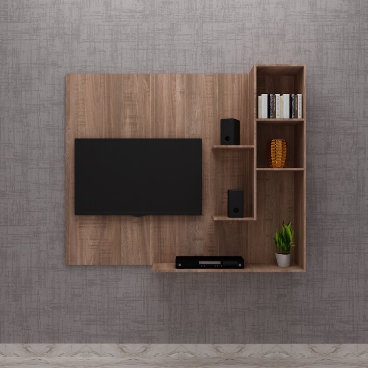 Modern Tv Unit With Open Shelf (In English Oak Dark)