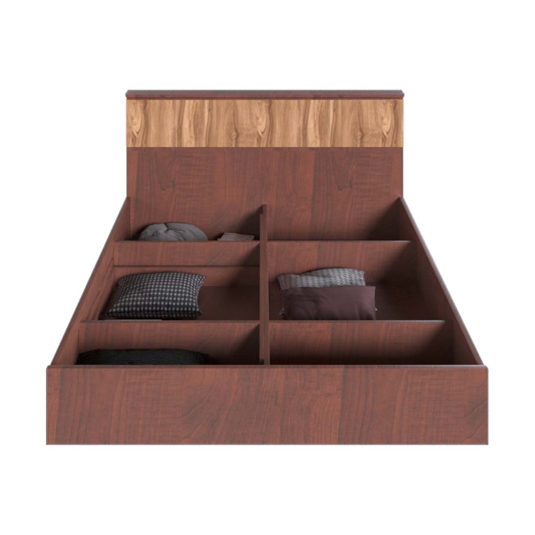 Modern Queen Size Bed With Storage In Walnut Finish
