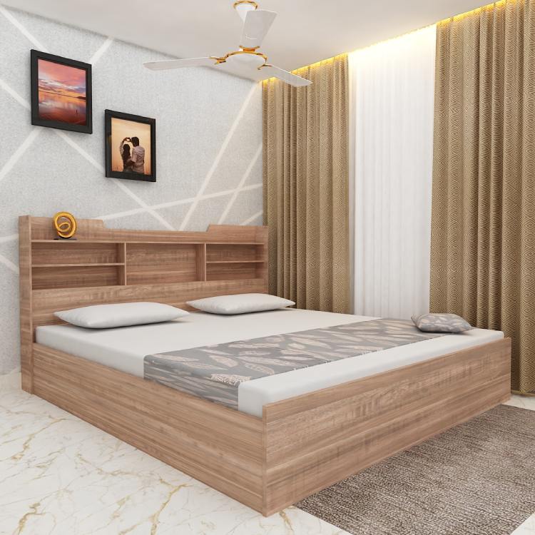 Modern King Size Bed With Storage In English Oak Dark