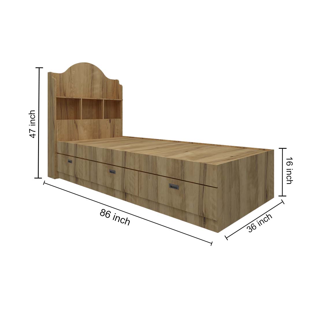 Headboard Storage Engineered Wood Single Bed with Drawers (Coach Wood Cream Finish)