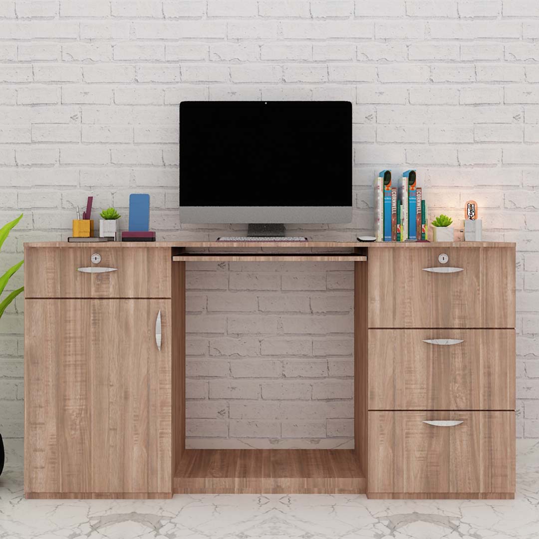Modern Multifunctional Study Tables With Drawers (In English Oak Dark)