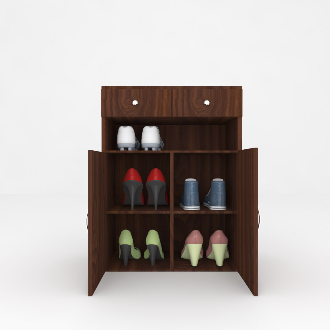 Shoe Rack With Drawer (In Cairo Walnut Finish)