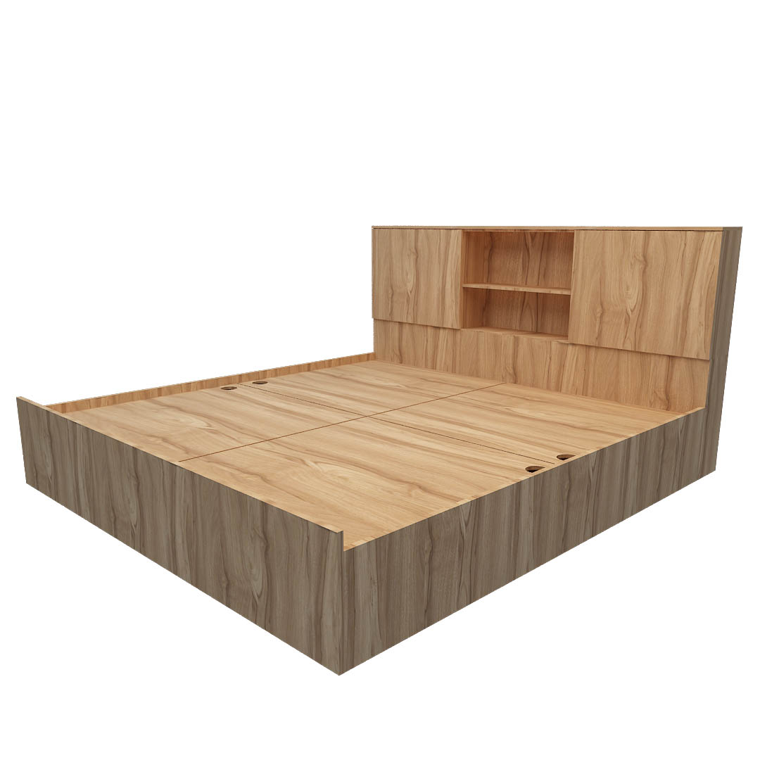 Queen Size Bed with Storage In Asian Walnut Finish