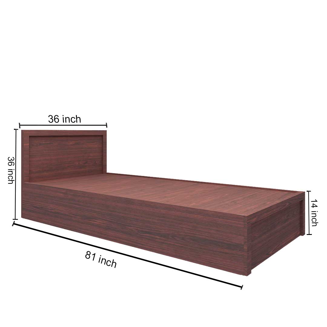 Non Storage Engineered Wood Single Bed with (Rose Wood Finish)