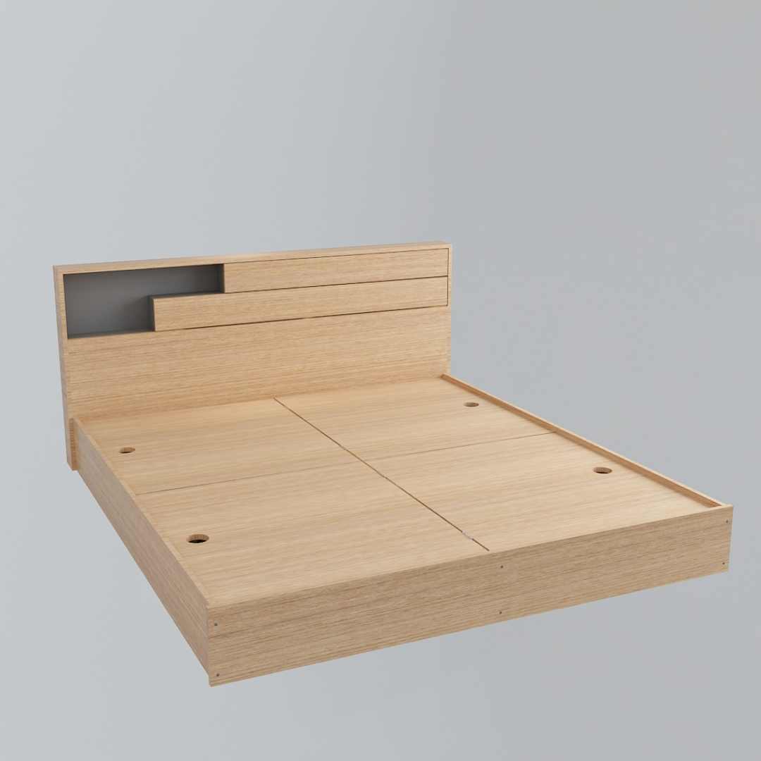 King Size Bed with Storage In Thansau Maple Finish