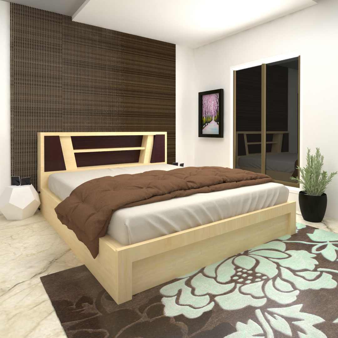 Queen Size Bed with Hydraulic In Fusion Maple