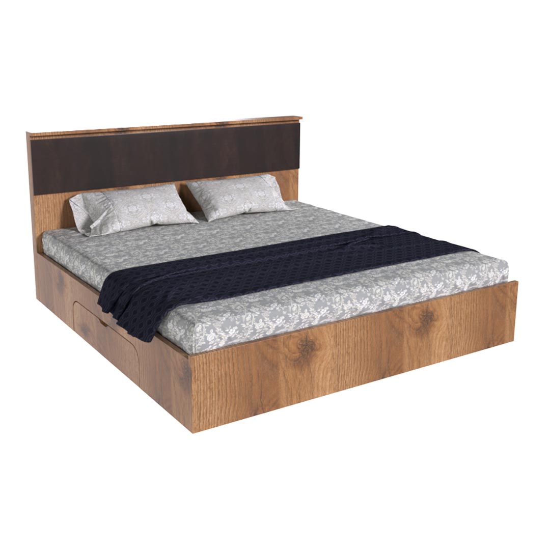 Modern Queen Size Bed With Storage In Matchwell Finish