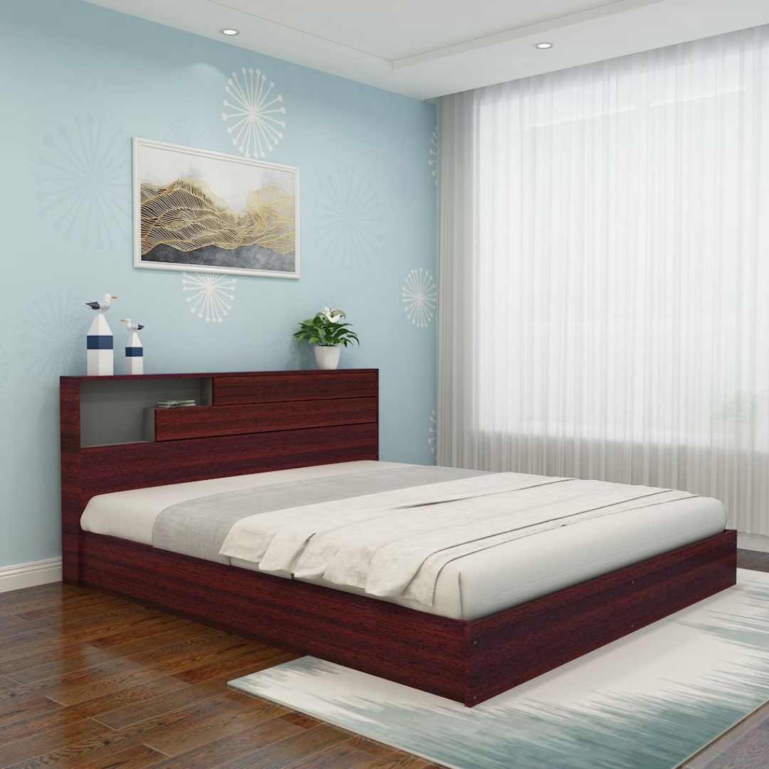 Queen Size Bed with Storage In Sapeli Finish