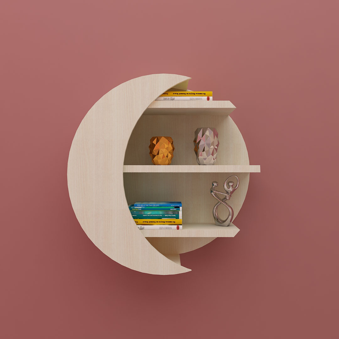 Moon Shape Wood Wall Shelf