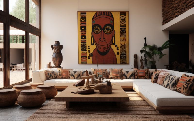 A cozy living room with a large painting on the wall, enhancing the home decor.